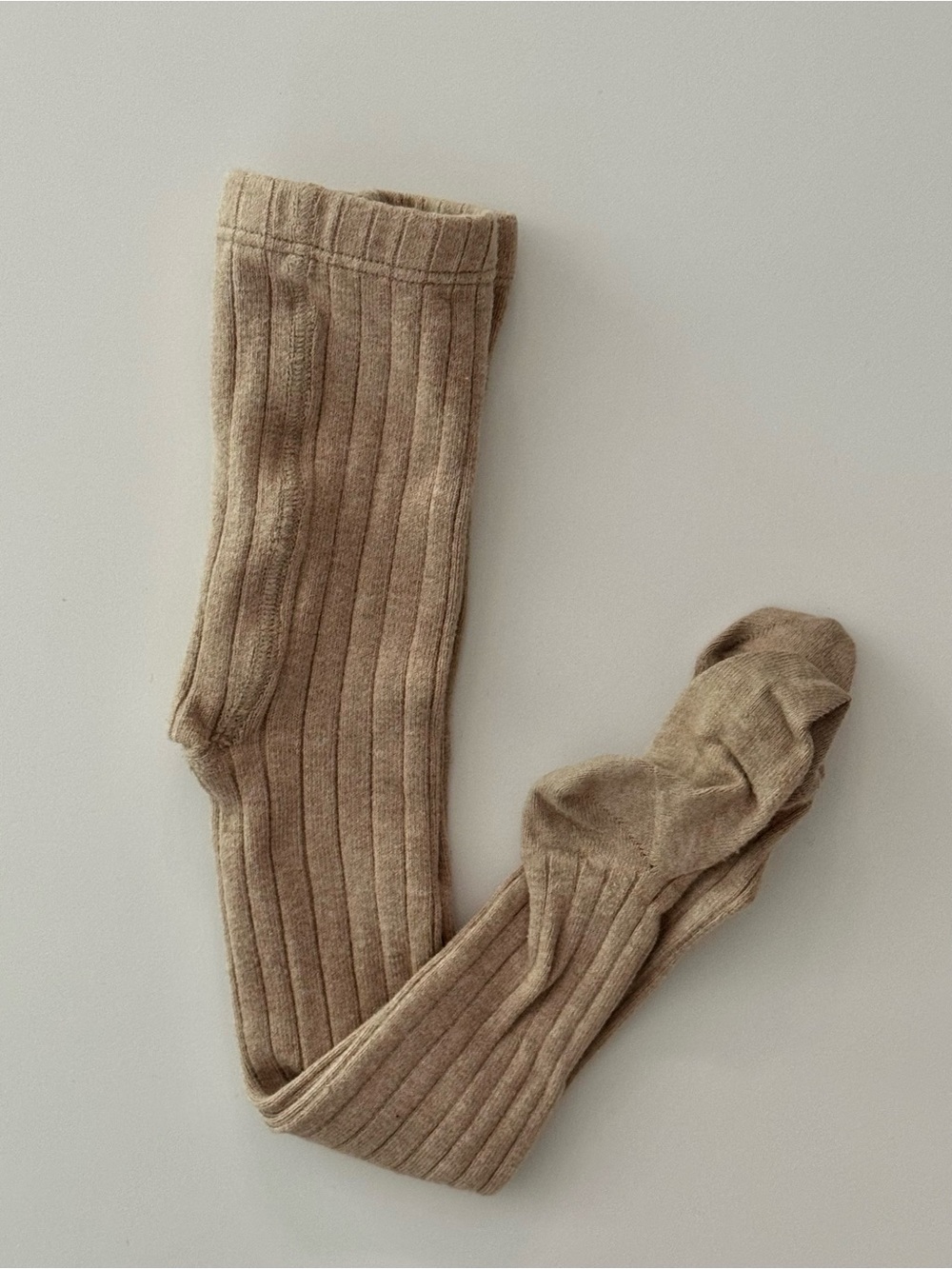 Cozy Ribbed Kids Tights in Tan